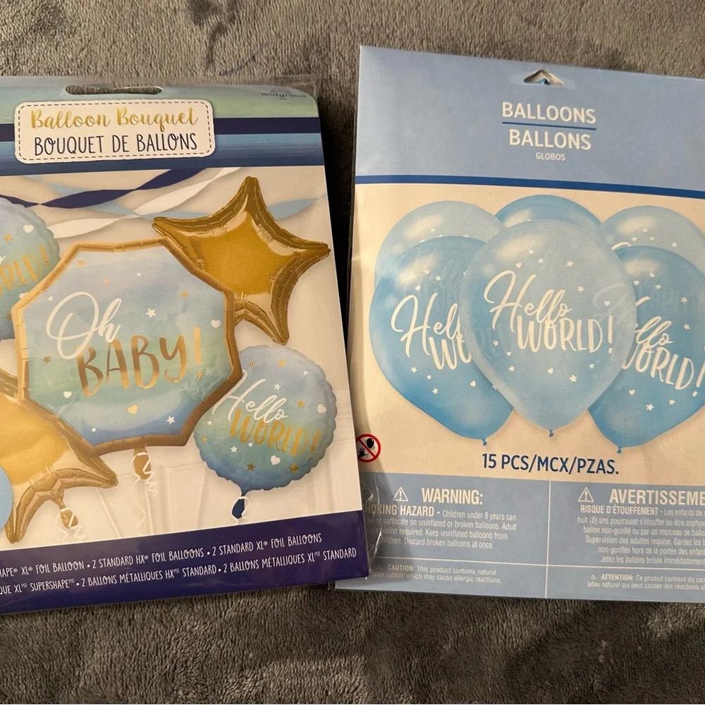 Baby Shower Boy Balloons Gender Reveal Blue Gold Birthday 2 Packs Foil Latex